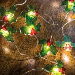 Primitives By Kathy 42" Battery Operated Lighted Holly Wire Christmas Lights 29322