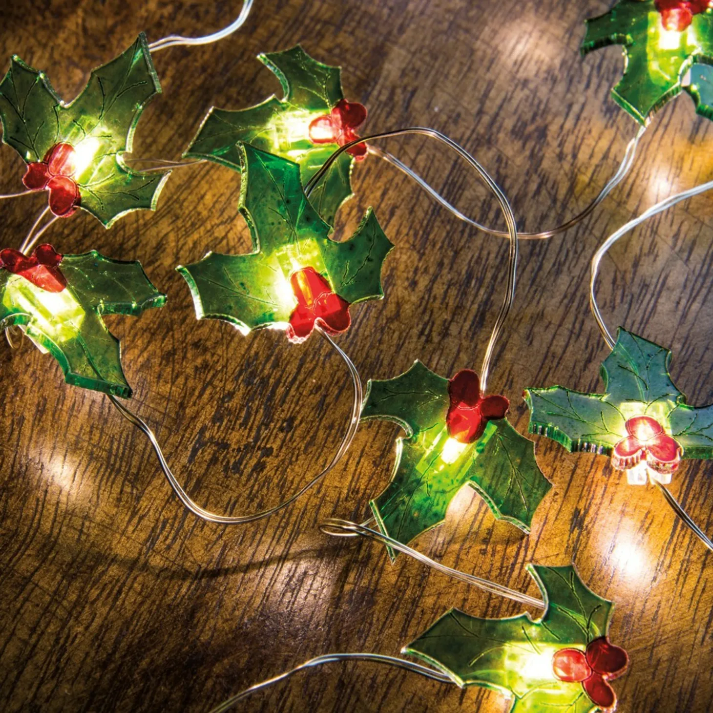 Primitives By Kathy 42" Battery Operated Lighted Holly Wire Christmas Lights 29322