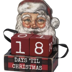 Primitives By Kathy 5.5" Buffalo Check Santa Face Advent Calendar Blocks 110095