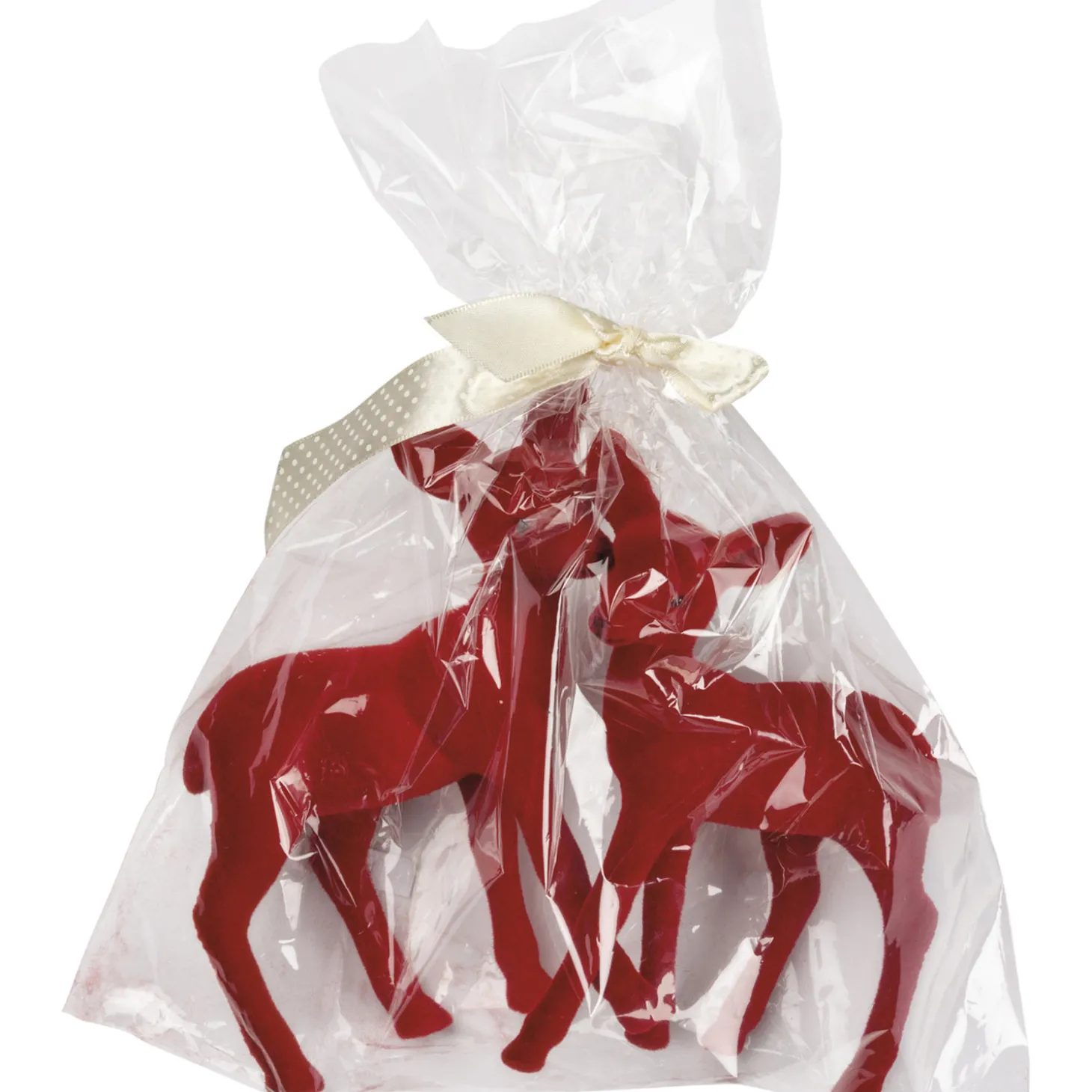 Primitives By Kathy 6" Red Velvet Flocked Deer Christmas Figures Set Of 2 107781