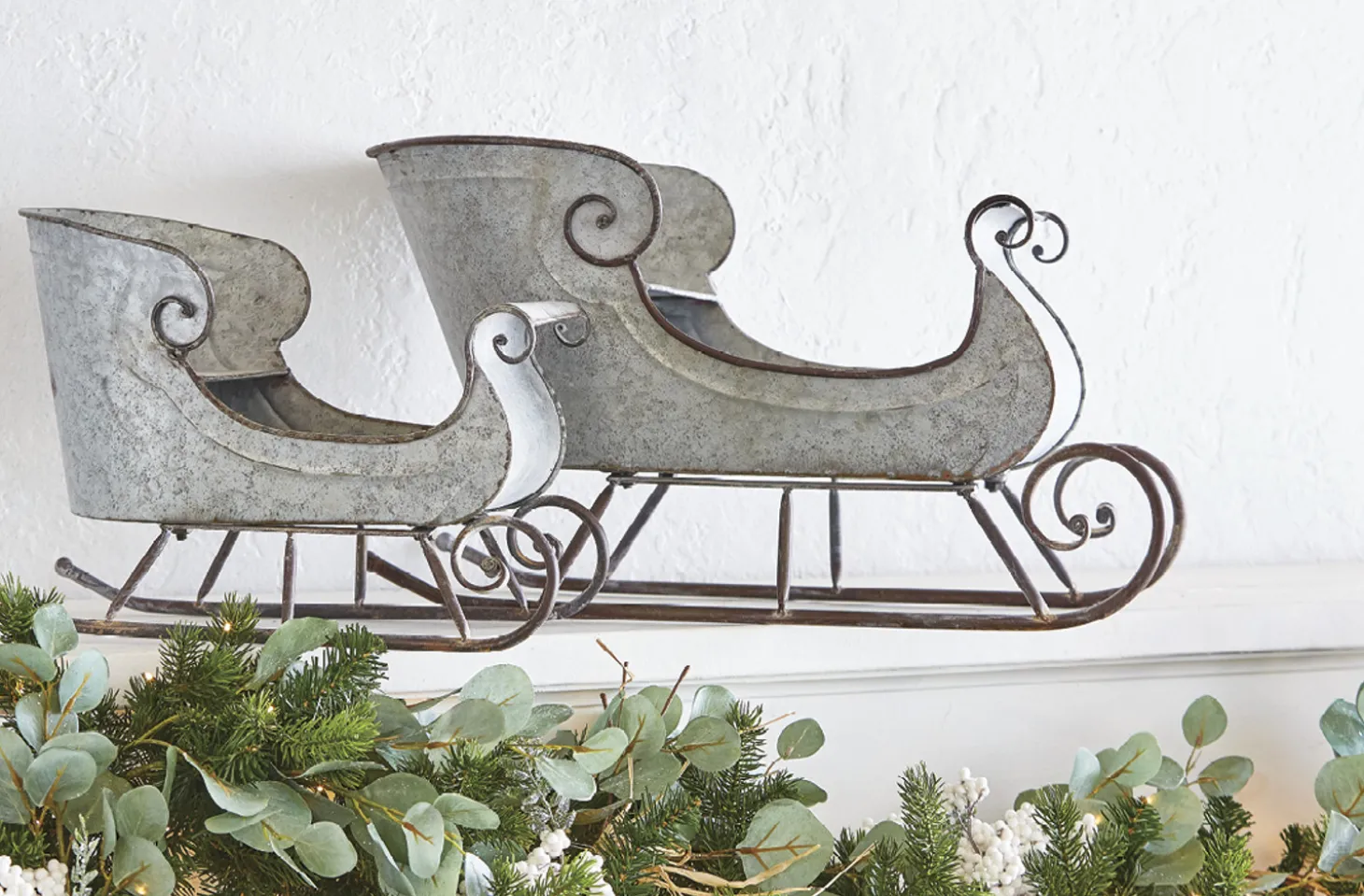 Raz 16.5" & 24.5" Galvanized Distressed Metal Sleighs Set Of 2 Christmas Decoration 4128884