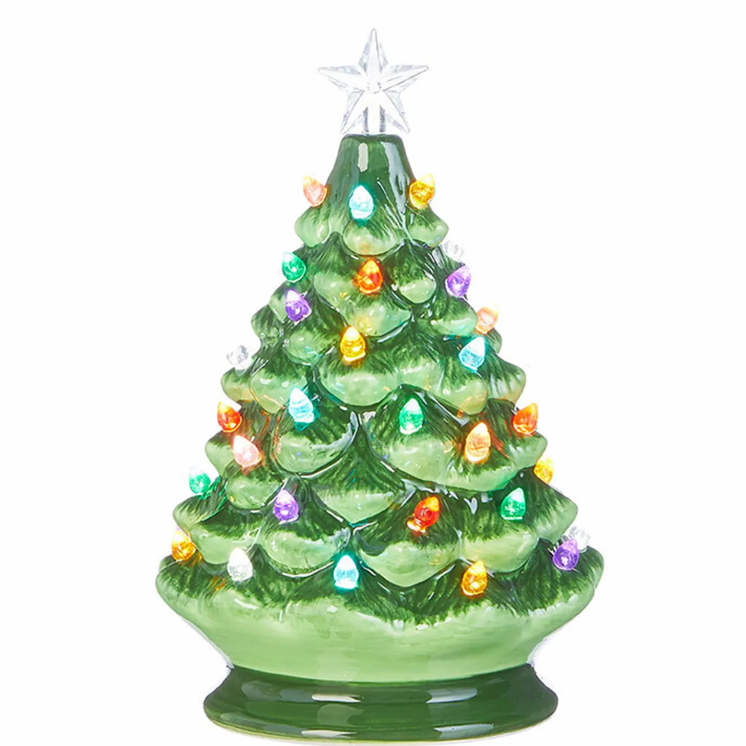 Raz 8", 13", Or 17" Battery Operated Lighted Green Ceramic Christmas Tree