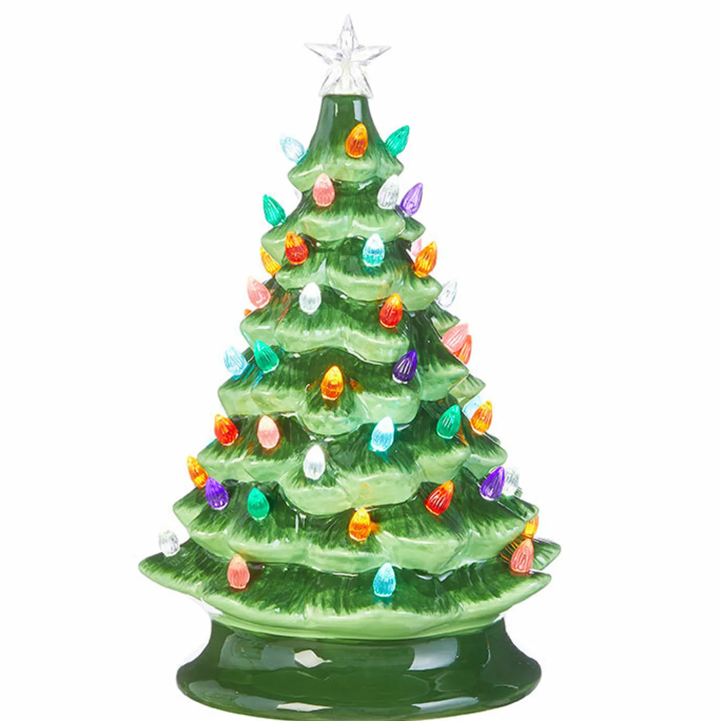 Raz 8", 13", Or 17" Battery Operated Lighted Green Ceramic Christmas Tree