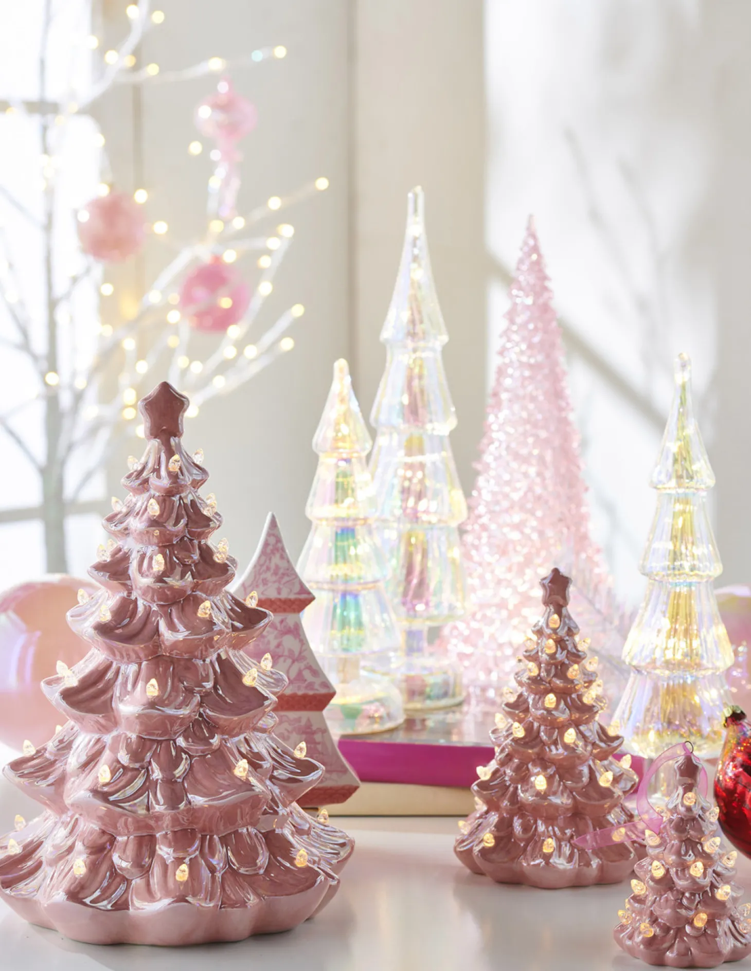 Raz 5", 8", Or 13" Lighted Pink Ceramic Christmas Tree
