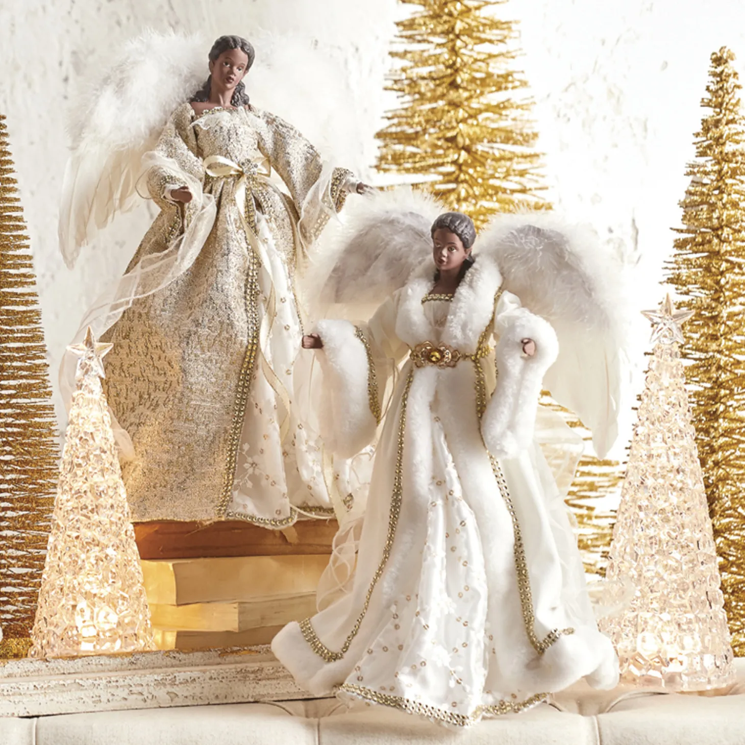 Raz 16" African American White And Gold Angel Christmas Tree Topper 4115551