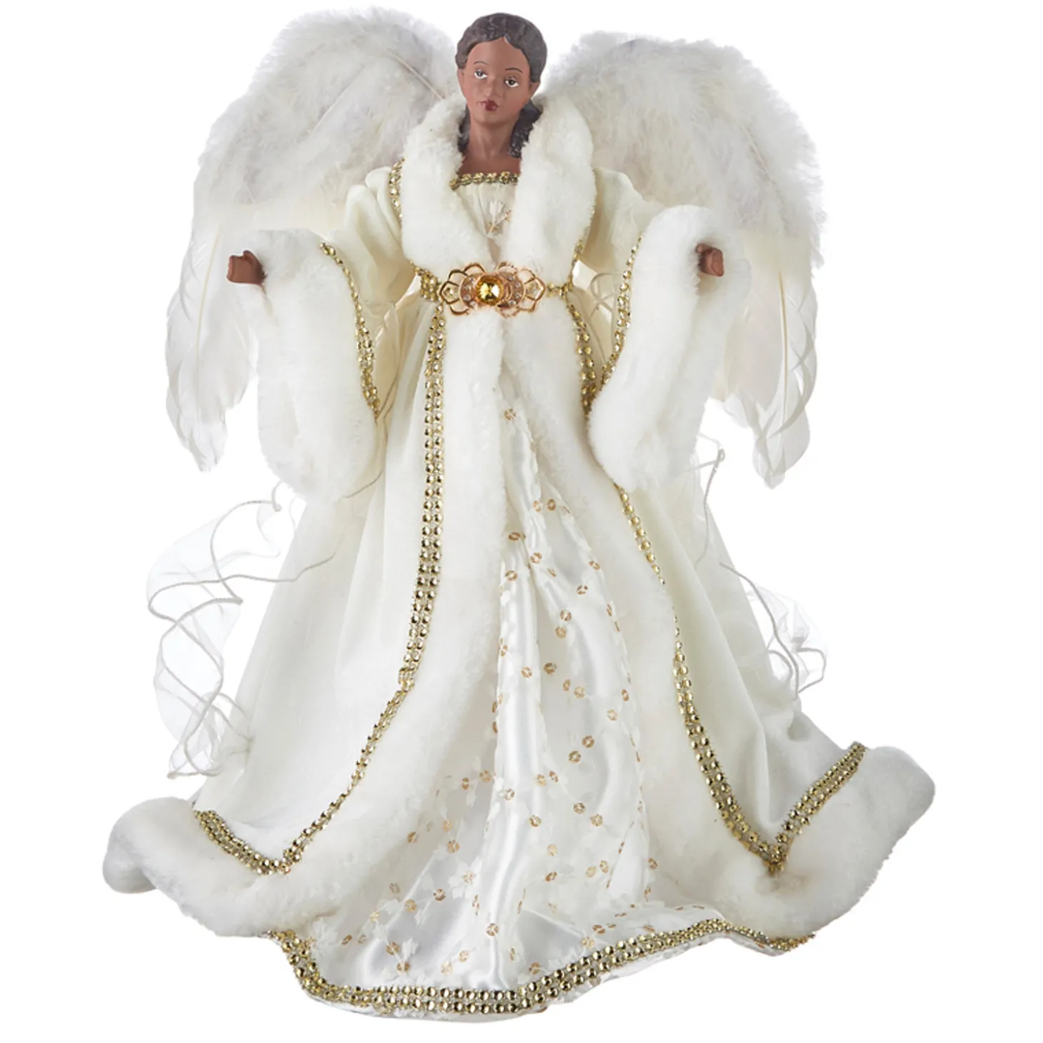 Raz 16" African American White And Gold Angel Christmas Tree Topper 4115551