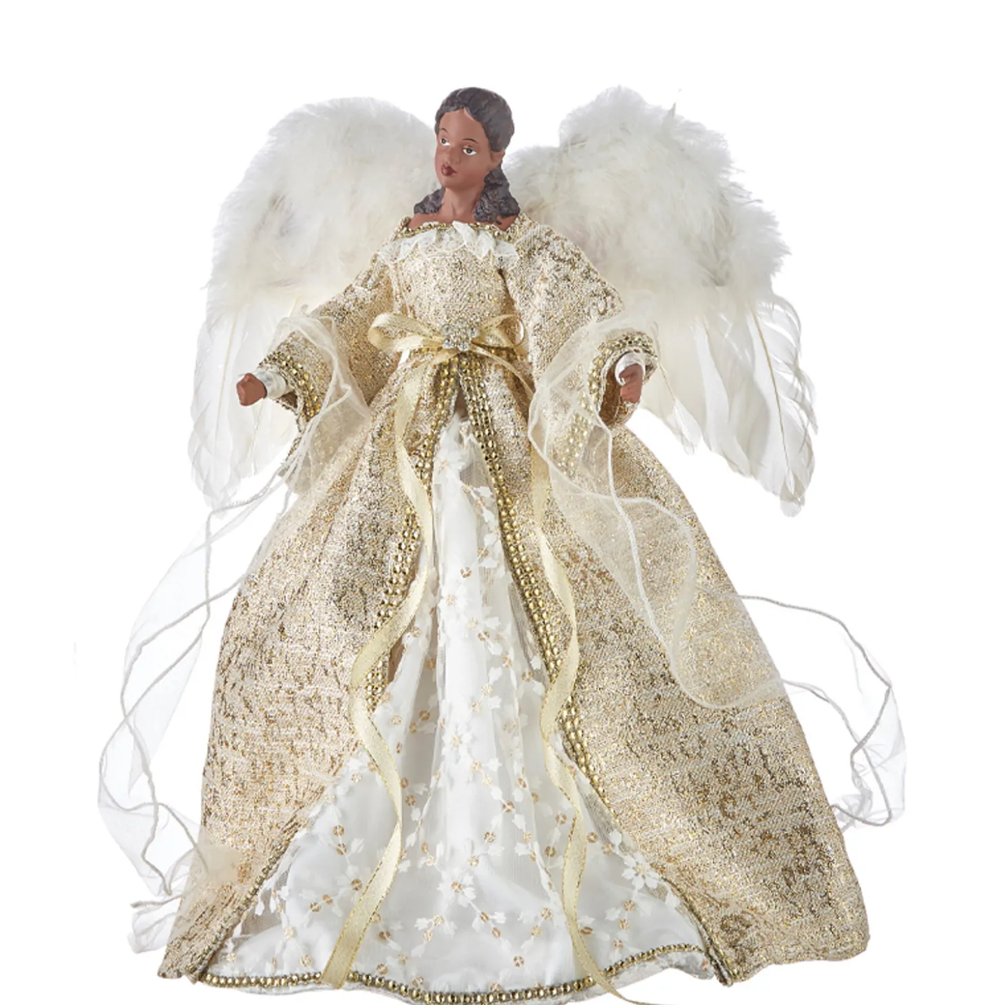 Raz 16" African American White And Gold Angel Christmas Tree Topper 4115551