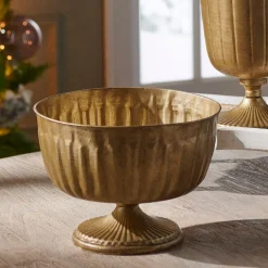 Raz 9.5" Antique Gold Pedestal Metal Bowl Christmas Decoration 4428125