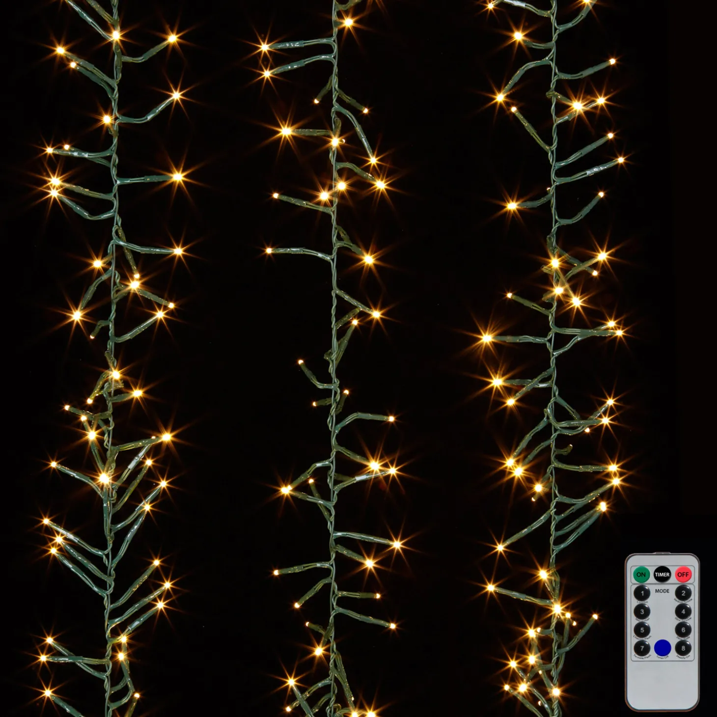 Raz 15' Battery Operated Cluster Garland Green Wire With White Compact Christmas Lights G3937045