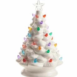 Raz 8" Battery Operated Lighted White Or Metallic Green Ceramic Christmas Tree