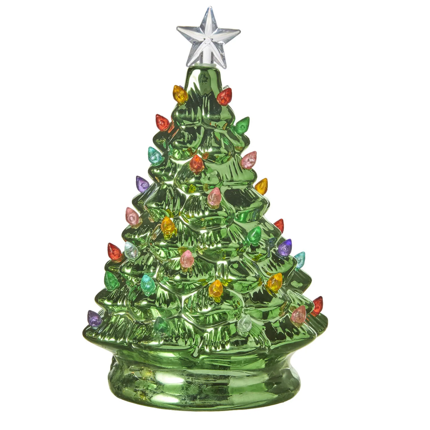 Raz 8" Battery Operated Lighted White Or Metallic Green Ceramic Christmas Tree