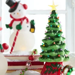 Raz 13.75" Battery Operated Rotating Lighted Ceramic Christmas Tree 4319111
