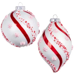 Raz 4.5" Beaded Peppermint And Pink Glass Christmas Ornament 4352874