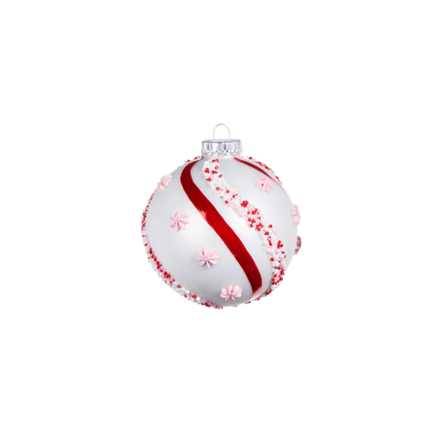 Raz 4.5" Beaded Peppermint And Pink Glass Christmas Ornament 4352874