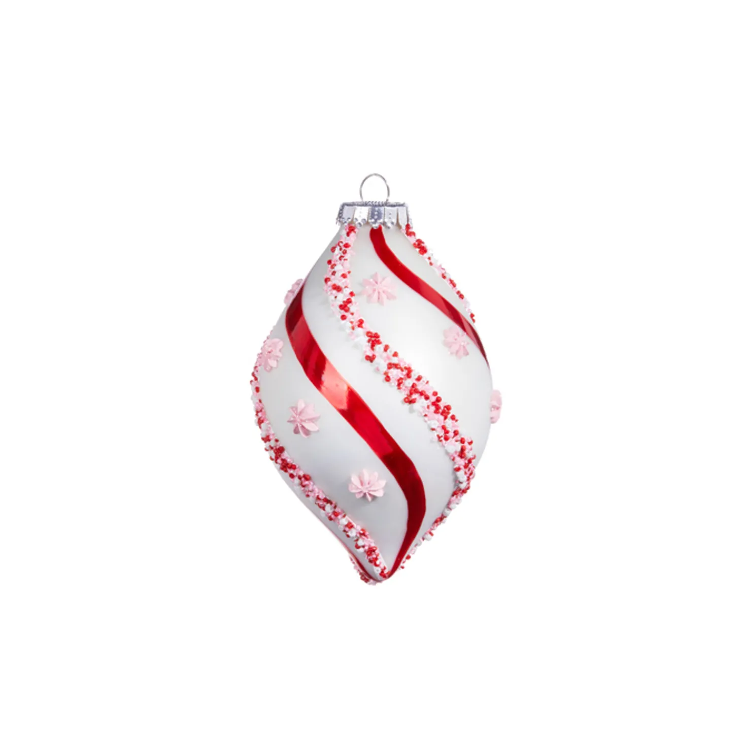 Raz 4.5" Beaded Peppermint And Pink Glass Christmas Ornament 4352874