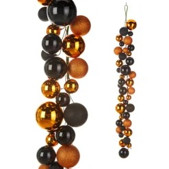 Raz 4' Black And Orange Plastic Ball Halloween Garland G4332727