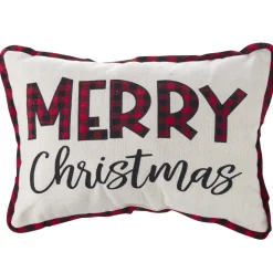 Raz 20" Black And Red Plaid Merry Christmas Pillow 4045028