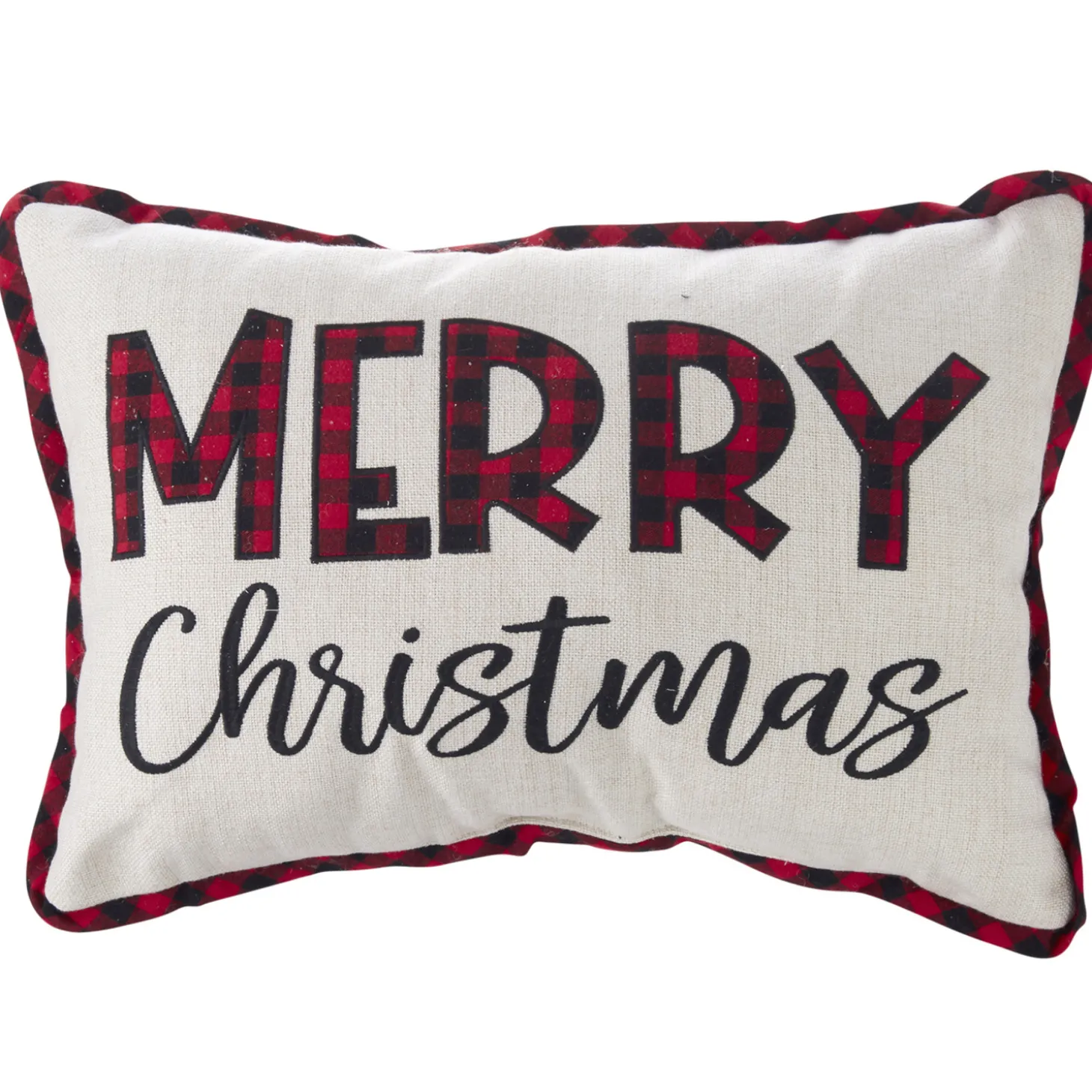 Raz 20" Black And Red Plaid Merry Christmas Pillow 4045028