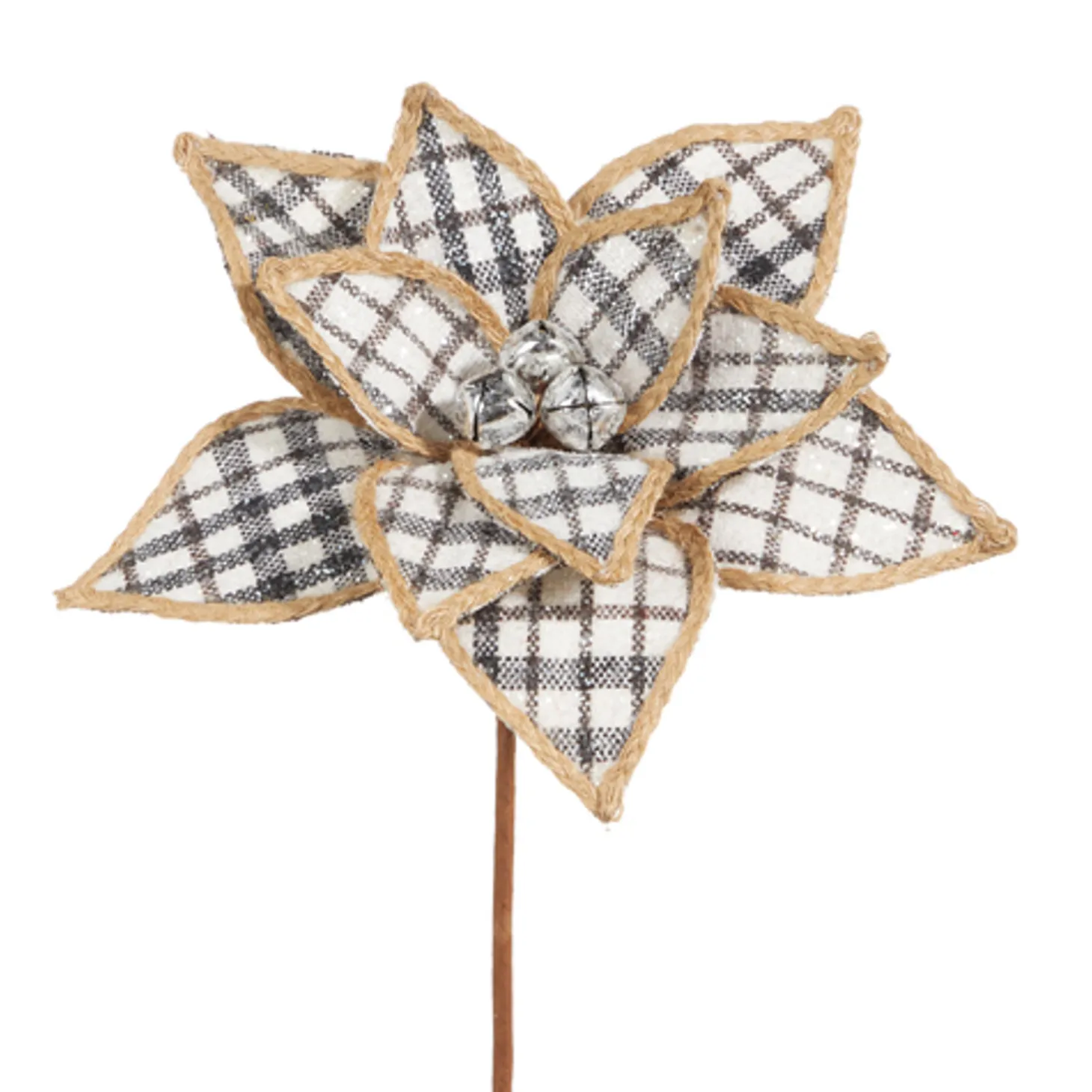 Raz 15" Black And White Checkered Poinsettia Christmas Stem F4306712