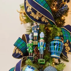 Raz 8" Black Watch Plaid And Delft Nutcracker Glass Christmas Ornaments Set Of 3 4452873