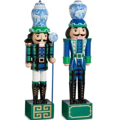 Raz 19" Black Watch Tartan And Delft Christmas Nutcracker Figure 4401628