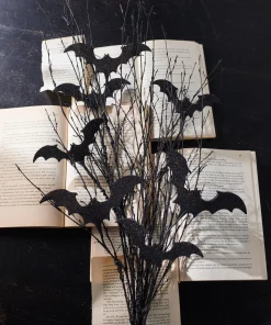 Raz 34" Black Willow And Glittered Bat Halloween Spray F4406675