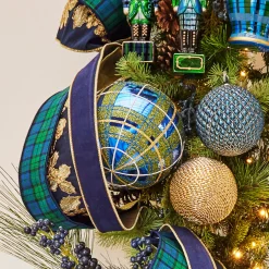 Raz 6" Blue And Green Plaid Glitter Ball Christmas Ornament 4432727