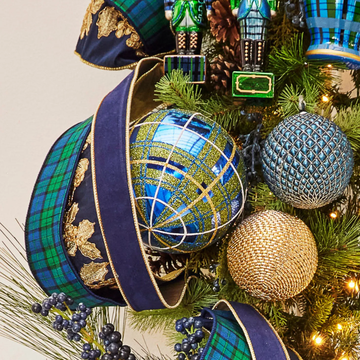 Raz 6" Blue And Green Plaid Glitter Ball Christmas Ornament 4432727