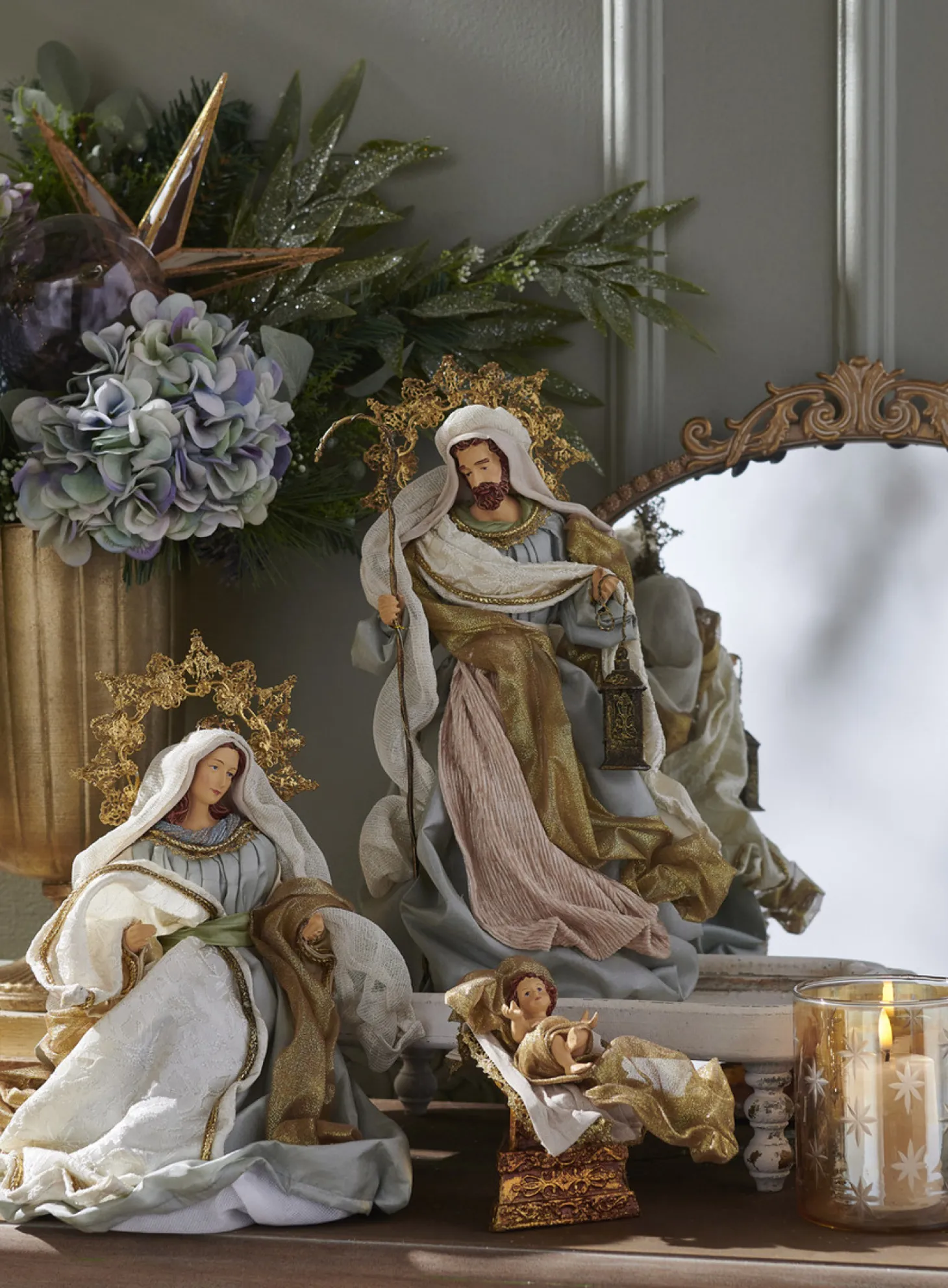 Raz 16.5" Blue Holy Family Christmas Nativity Decoration 4310660