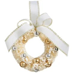 Raz 5.5" Bottle Brush Ivory And Gold Wreath Christmas Ornament 4319150