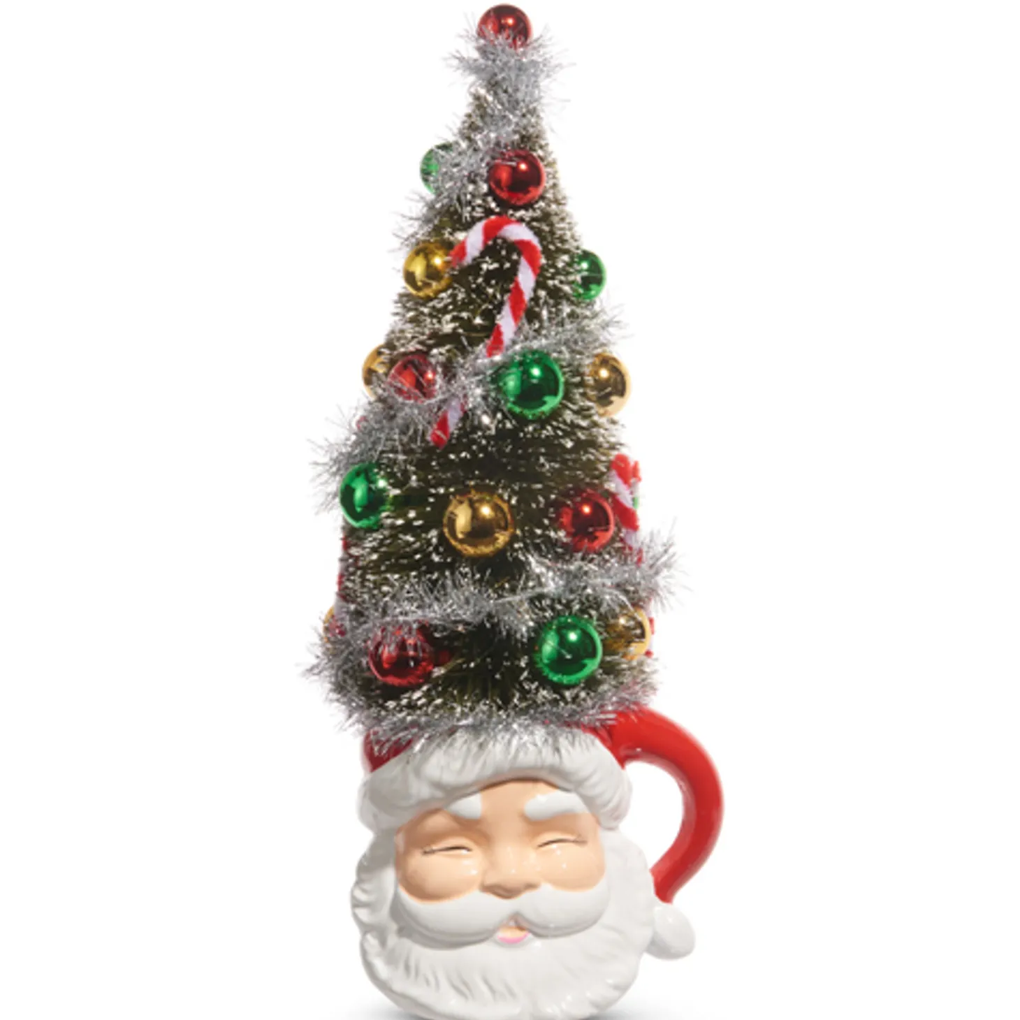 Raz 14" Bottle Brush Tree In Santa Mug Christmas Decoration 4419048