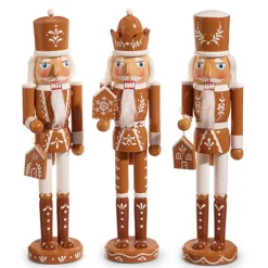 Raz 15.5" Brown And White Wooden Gingerbread Nutcracker Christmas Decoration 4422824