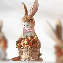 Raz 9.25" Bunny With Basket Of Carrots Easter Decoration 4411116
