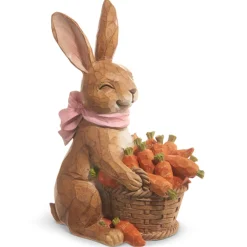 Raz 9.25" Bunny With Basket Of Carrots Easter Decoration 4411116