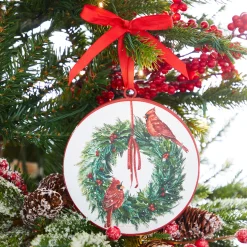 Raz 6" Cardinal On Wreath Disc Christmas Ornament 4215976