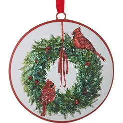 Raz 6" Cardinal On Wreath Disc Christmas Ornament 4215976