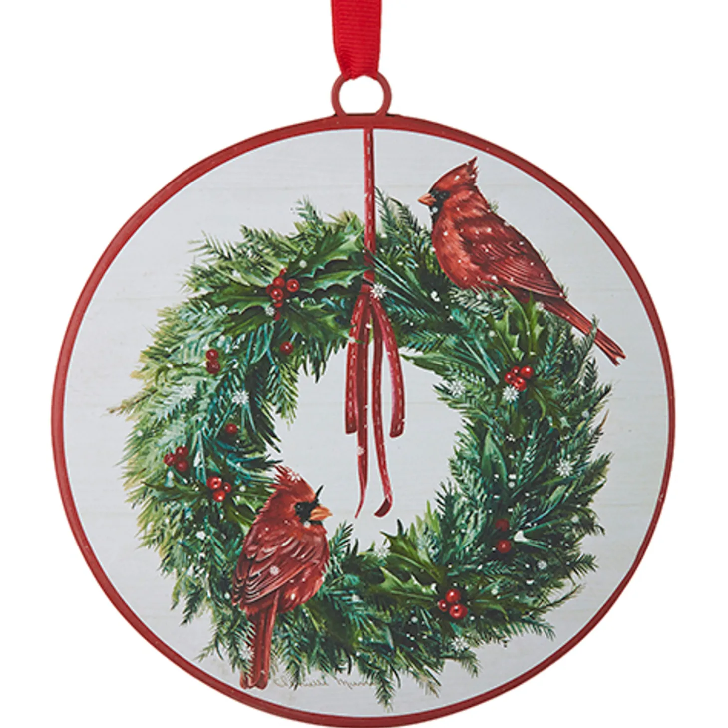 Raz 6" Cardinal On Wreath Disc Christmas Ornament 4215976