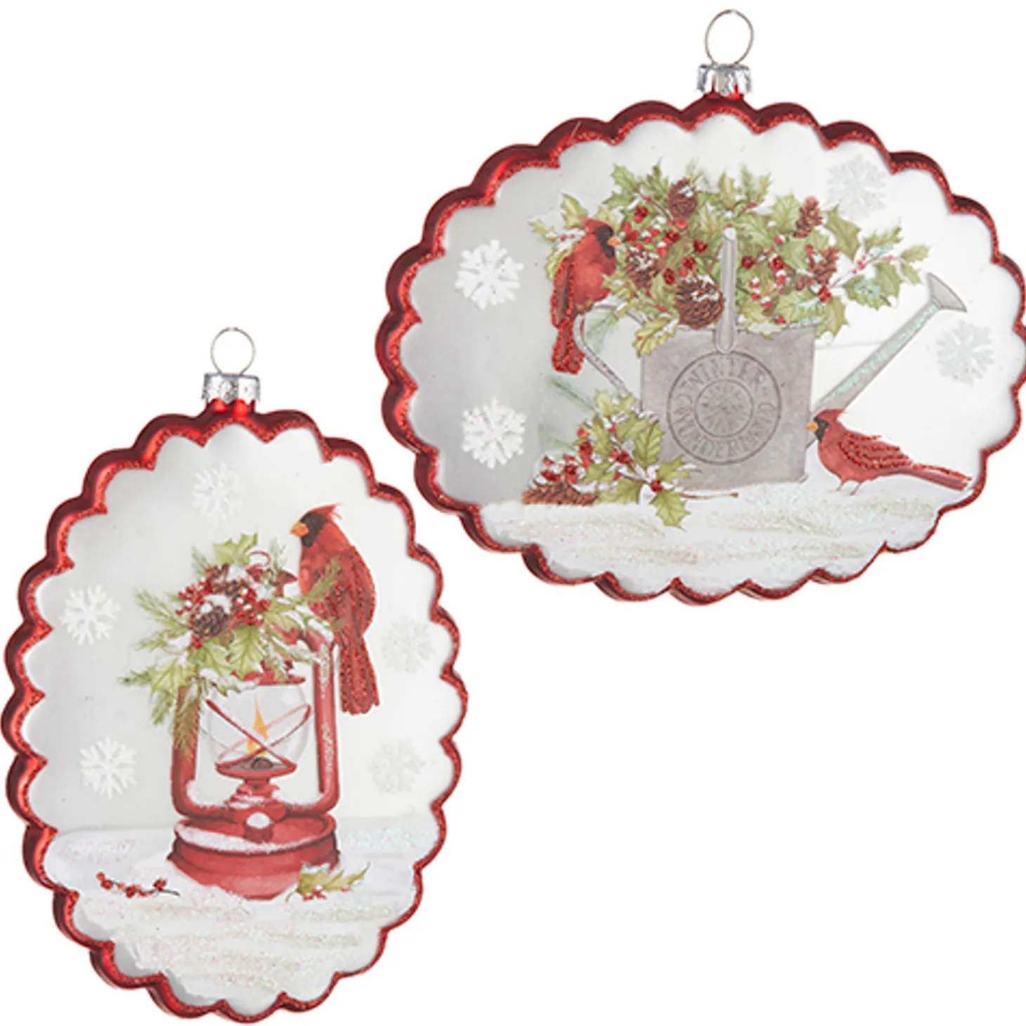 Raz 6" Cardinal Scalloped Edge Disc Glass Christmas Ornament 4224656