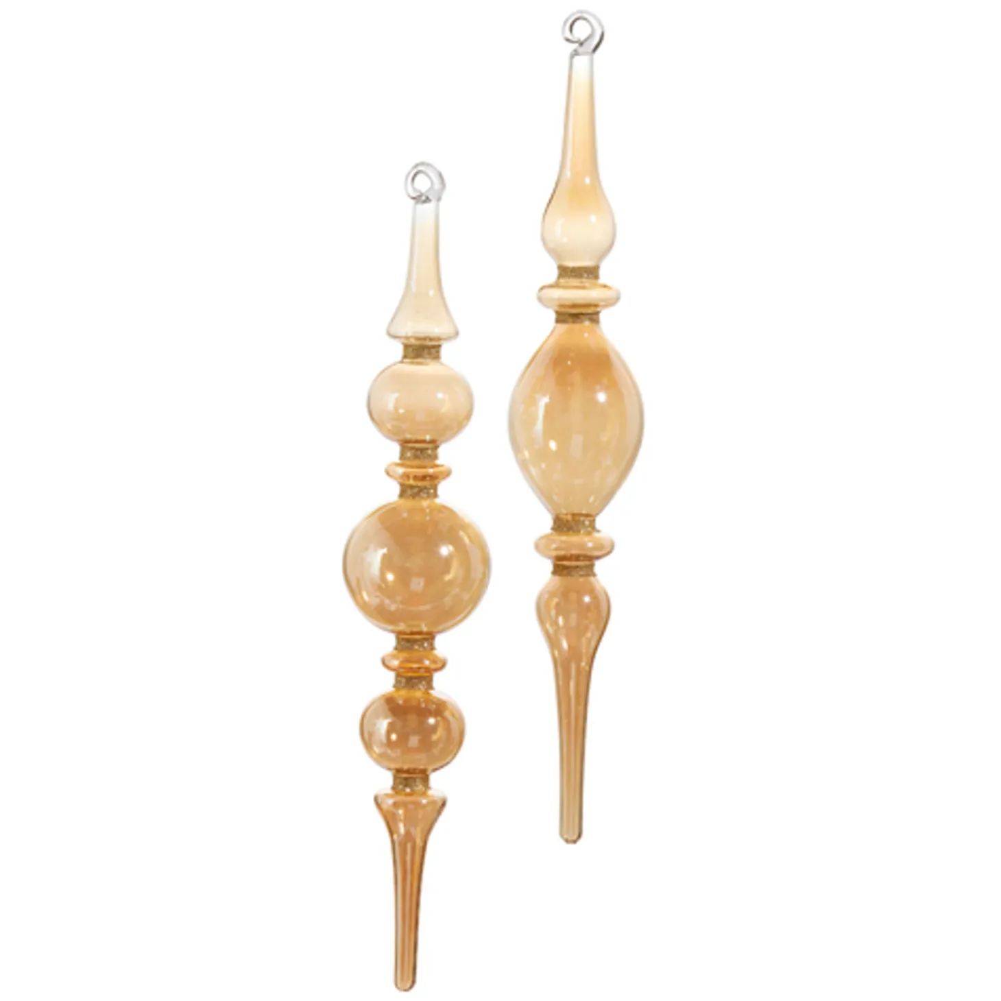 Raz 12" Champagne Finial Glass Christmas Ornament Set Of 2 4424579