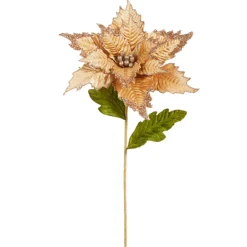 Raz 27" Champagne Gold Velvet Poinsettia Stem Christmas Tree Pick F4306732