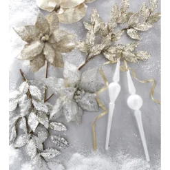 Raz 29" Champagne Or Silver Glittered Leaf Christmas Tree Spray