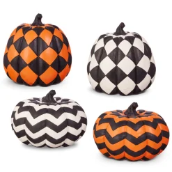 Raz 7.5" Checkered Or Chevron Orange Or Black And White Pumpkin Halloween Decoration