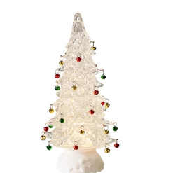 Raz 12" Clear Or Green Lighted Shimmering Water Globe Tree With Jingle Bells