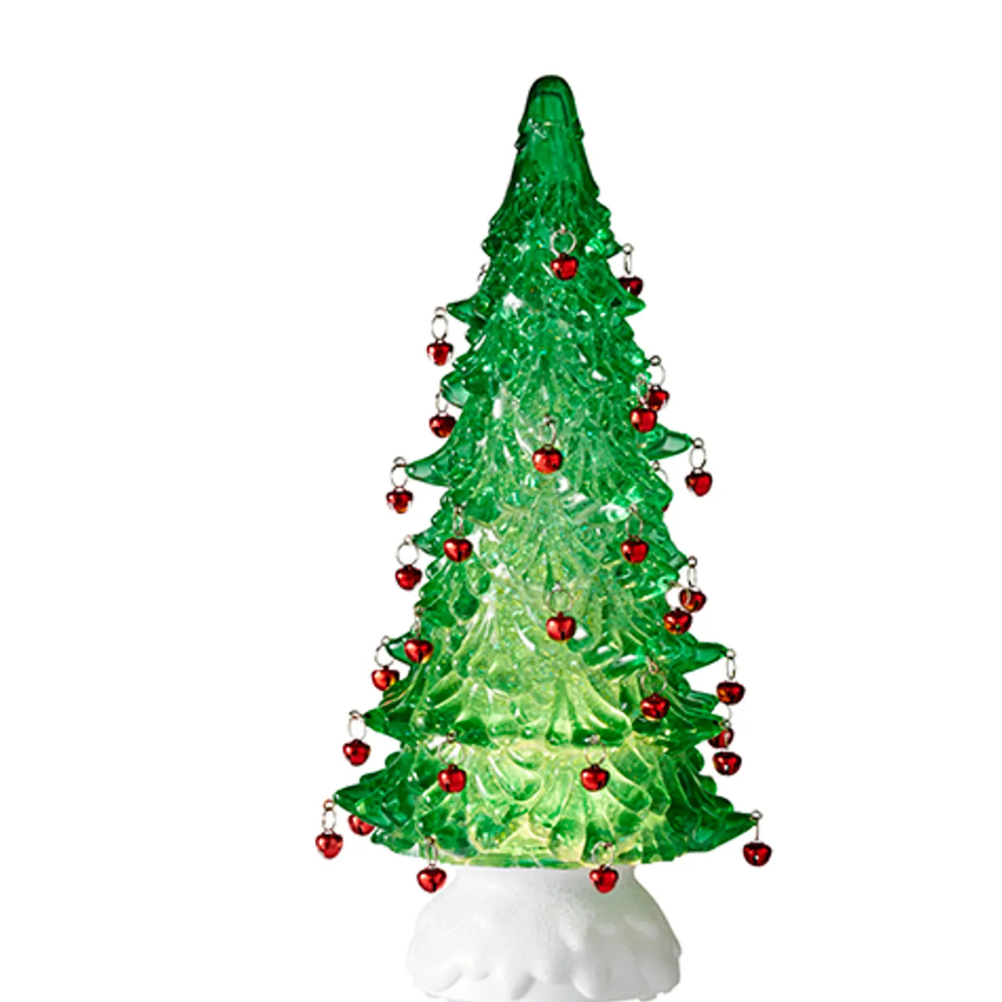 Raz 12" Clear Or Green Lighted Shimmering Water Globe Tree With Jingle Bells