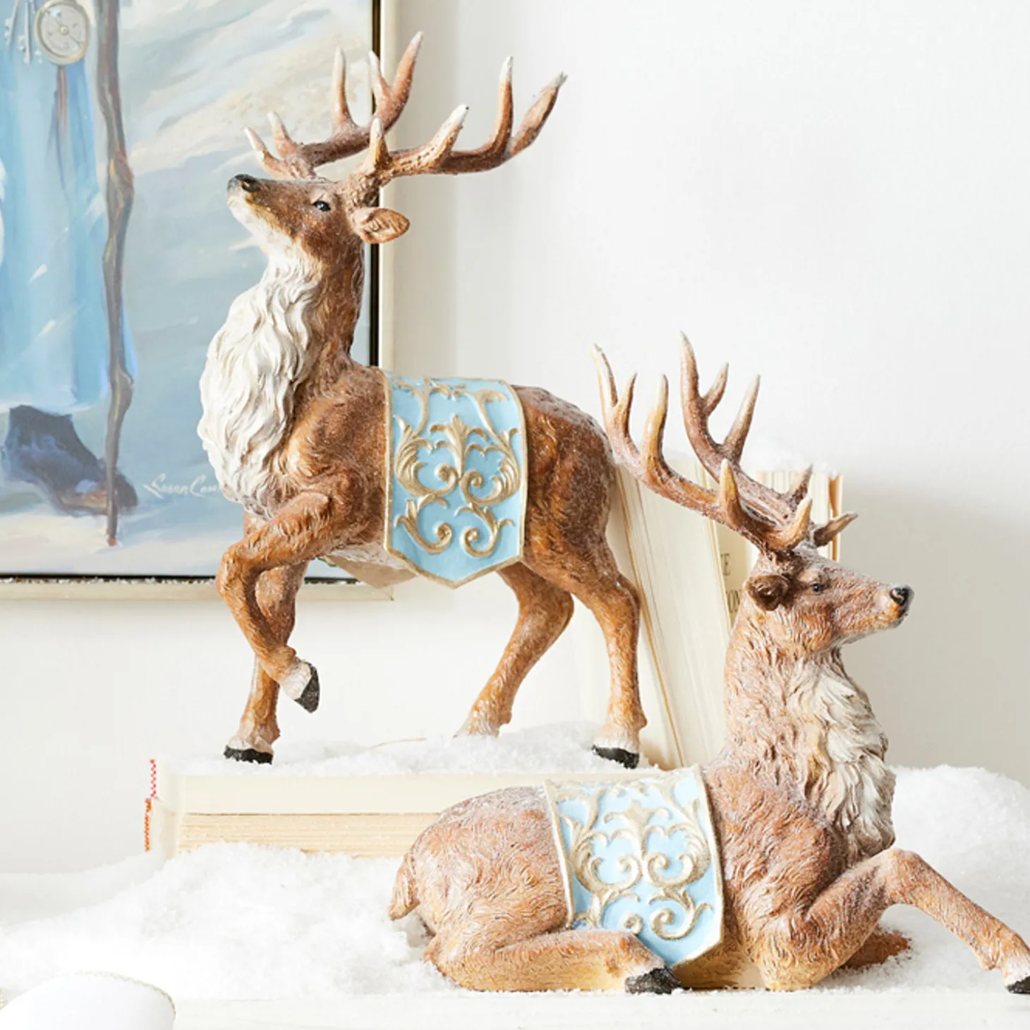 Raz 14" Deer With Blue Saddle Blanket Set Of 2 4312143