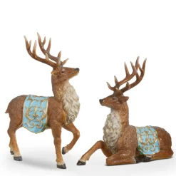 Raz 14" Deer With Blue Saddle Blanket Set Of 2 4312143