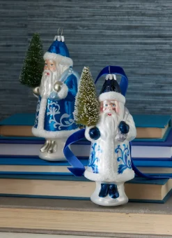 Raz 5.5" Delft Santa With Tree Glass Christmas Ornament 4352893