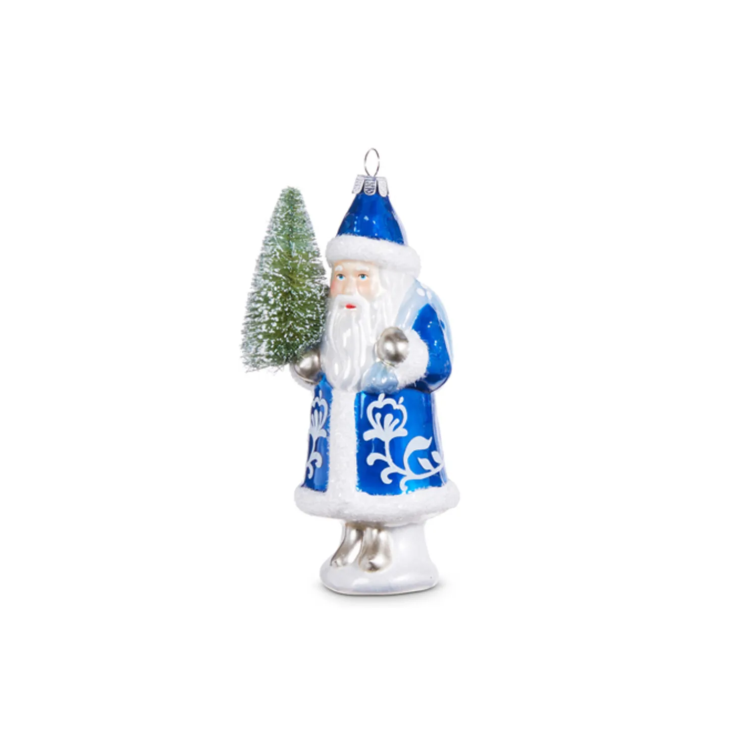 Raz 5.5" Delft Santa With Tree Glass Christmas Ornament 4352893