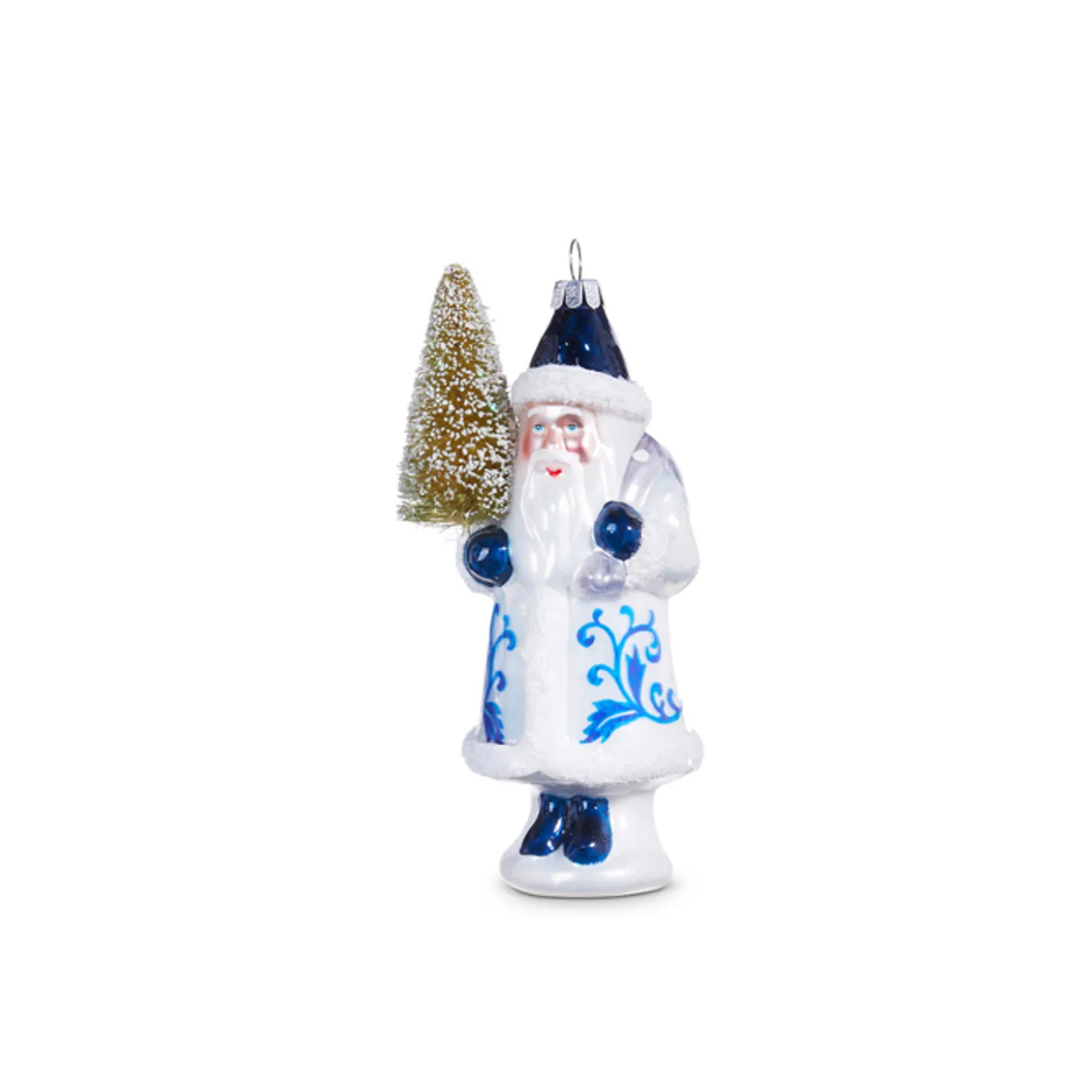 Raz 5.5" Delft Santa With Tree Glass Christmas Ornament 4352893