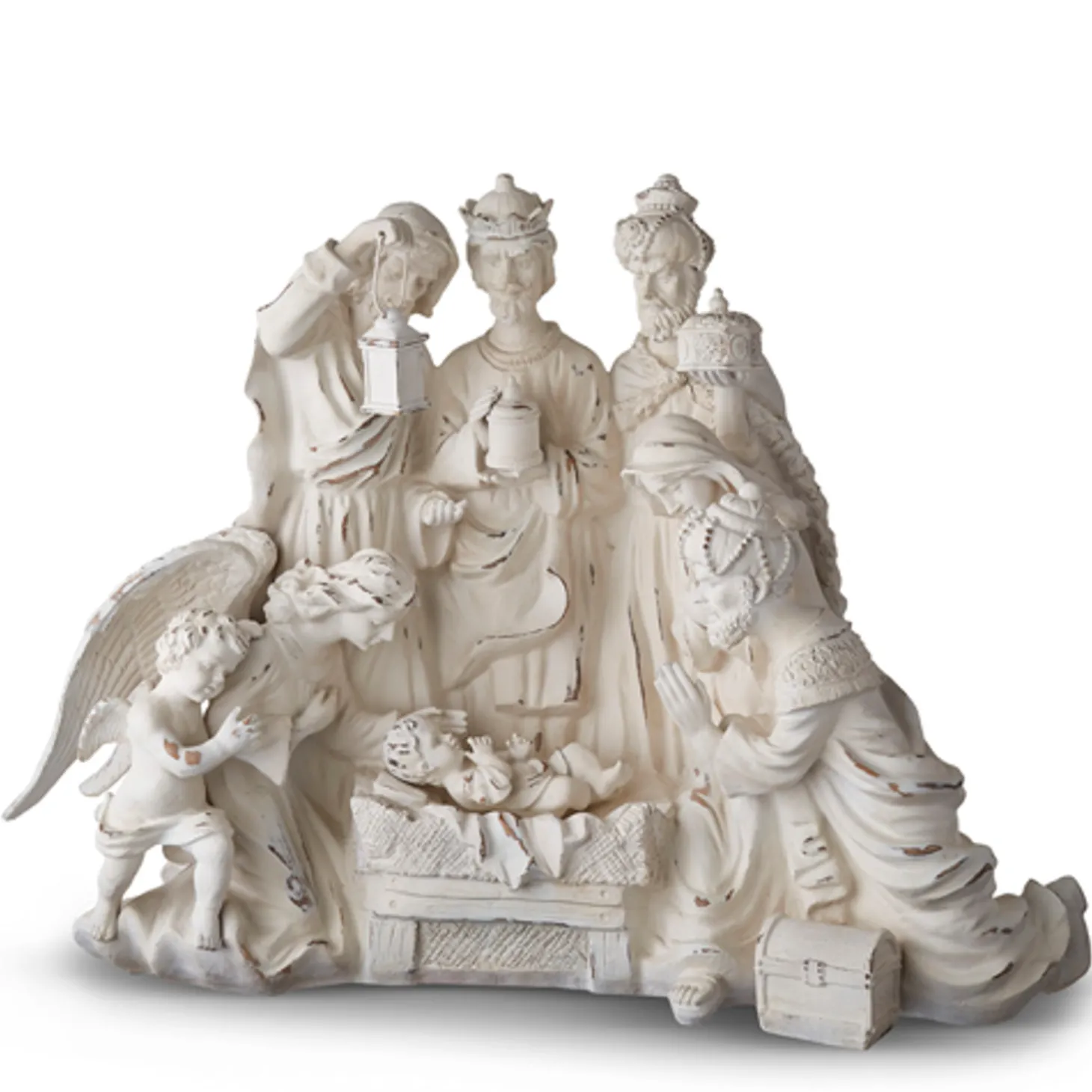 Raz 27.75" Distressed White Large Christmas Nativity Scene With Wood Look 4211152